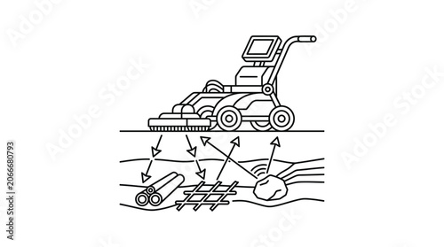 Obraz na plátně Line drawing of GPR cart scanning underground utilities.