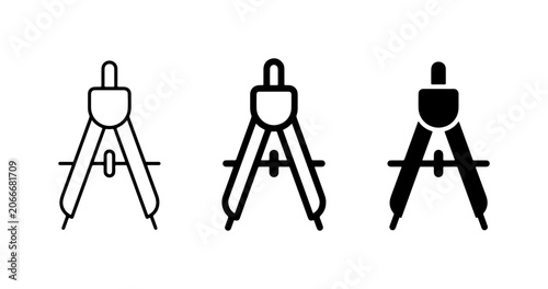 Drafting Compass Icons, Geometric Tool Set, Engineering Drawing Instruments, Vector Graphics