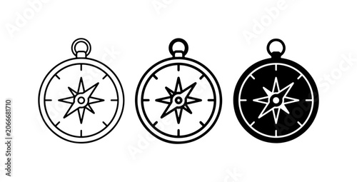 Vintage Compass Icons Set, Navigation Tool Vector Graphics, Nautical Direction Finder Symbols