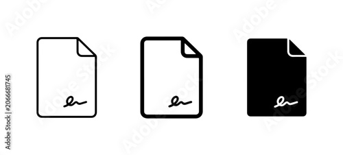 Signed Document Icons, Contract Agreement Vector Graphics, Legal Paperwork Signature Symbols
