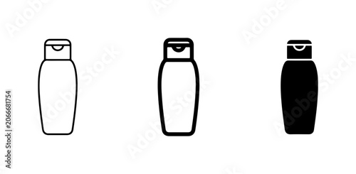 Shampoo Bottle Icons, Outline and Solid Fill, Cosmetic Container Vector Set