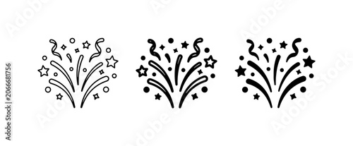 Celebration Fireworks Icons, Party Confetti Graphics, Festive Explosion Symbols