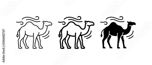 Obraz na płótnie Camel Icons Set, Desert Animal Vector Graphics, Silhouette and Outline Styles
