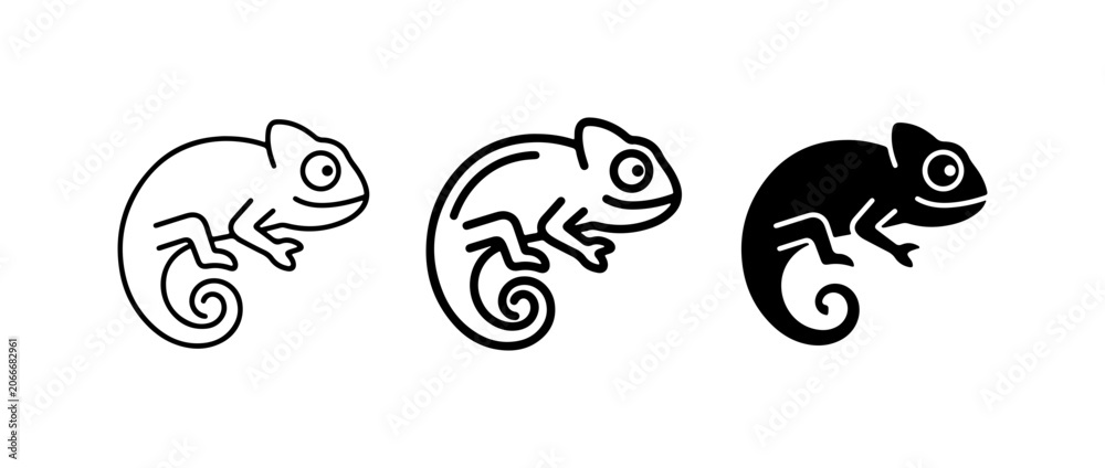 Fototapeta premium Chameleon Icons Set, Reptile Vector Graphics, Animal Silhouette Collection, Simple Line Art