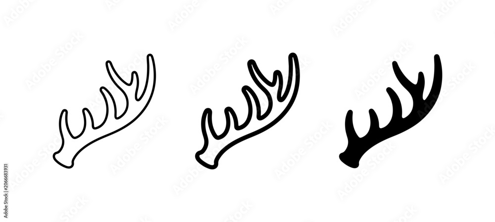 Fototapeta premium Antler Icons Set, Wildlife Silhouette Vector Graphics, Nature Element Symbols
