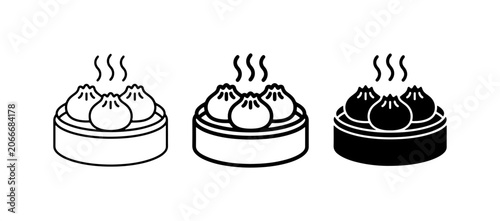 Foto Steaming Dumplings Icons, Dim Sum Food Vector Set, Asian Cuisine Symbols