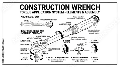 Canvas-taulu Construction wrench torque application system technical schematic