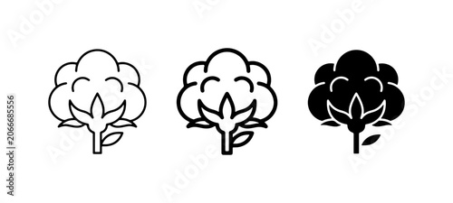 Cotton Plant Icons, Natural Fiber Symbols, Organic Material Graphics, Textile Elements