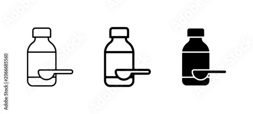 Medicine Bottle Icons, Liquid Dosing Spoon Set, Healthcare Vector Graphics