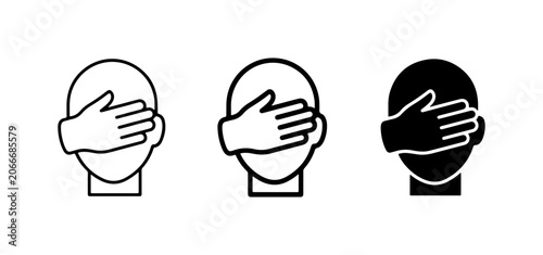 Obraz na plátně Three Icons: Facepalm, Covering Eyes, Avoidance Symbol, Human Head Silhouette, H