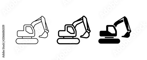Excavator Icons Set, Construction Machinery Vector Graphics, Heavy Equipment Symbols