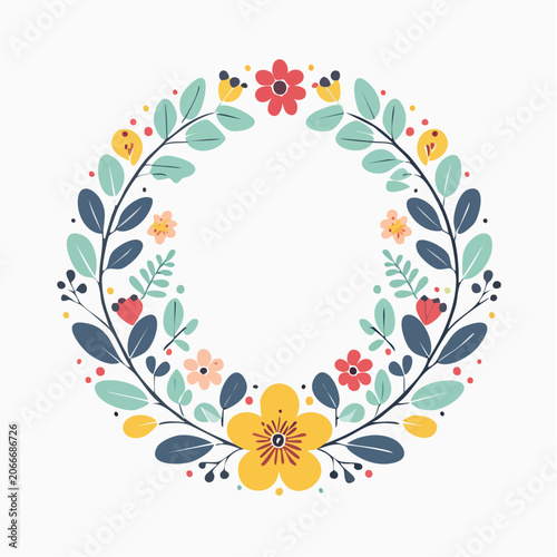 Floral Wreath with Leaves and Flowers