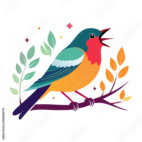Flat design parrot with tropical leaves and butterflies