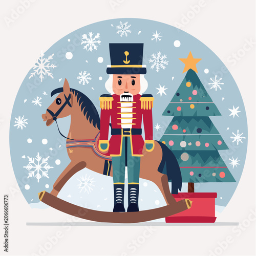 Nutcracker with Rocking Horse and Christmas Tree