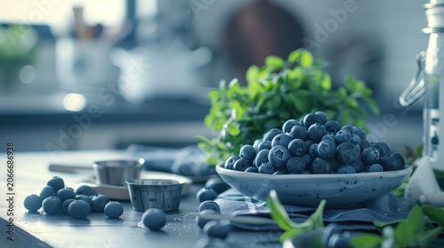 Blueberries on a plate in a kitchen
