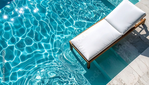 down at a luxury swimming pool, crystal clear turquoise water with sun ripple 