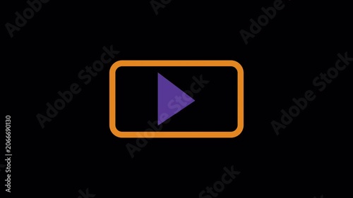 Animated play screen icon with rounded display frame and media playback symbol on dark background