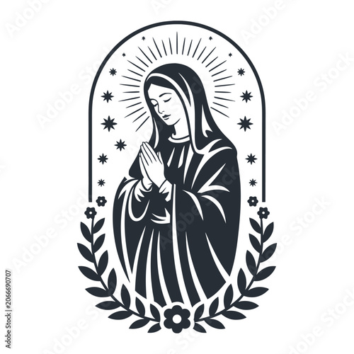 Praying Virgin Mary Religious Floral Vector Illustration, virgin mary, mary,