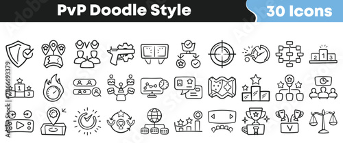 Foto Set of thirty hand drawn doodle style competitive gaming icons