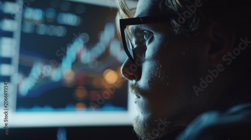 Person focused on financial charts