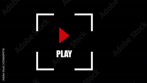 Animated play focus frame with media playback icon and camera style interface on dark background
