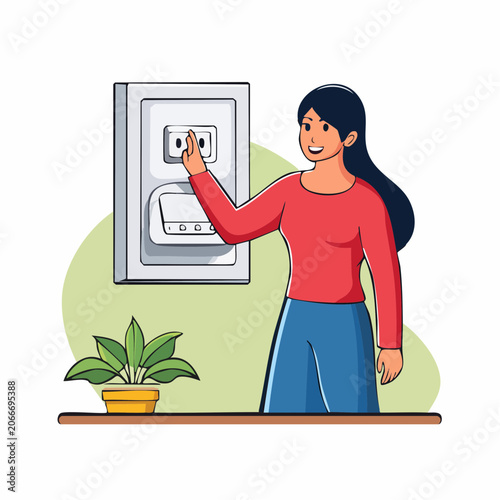 Woman interacting with an electrical panel
