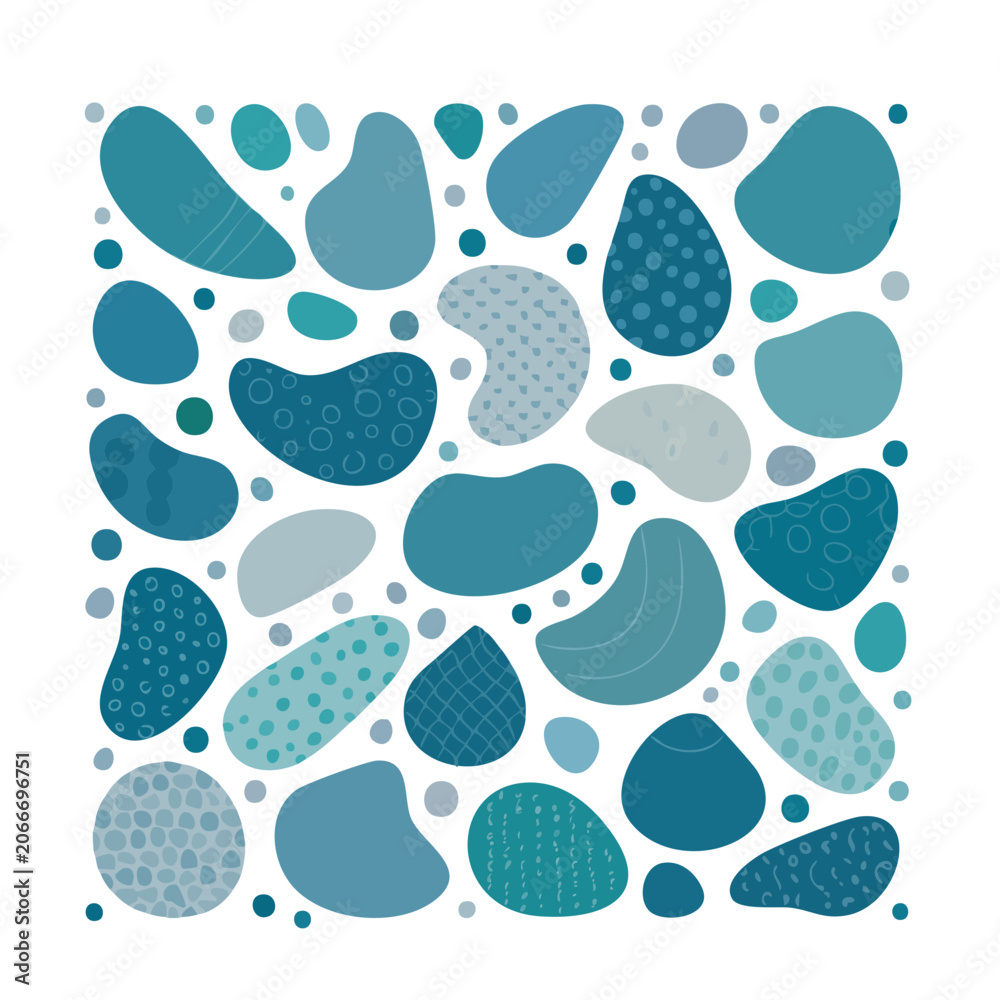 Fototapeta premium Abstract organic shapes pattern in blue and teal tones