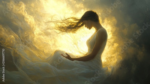 Woman in dreamlike light