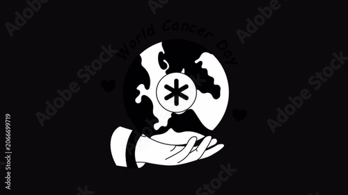 World Cancer Day Black and White Alpha Channel Animation