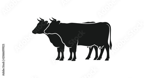 Bild auf Leinwand Black Silhouette Of A Cow Farm Animal Shape On White Background