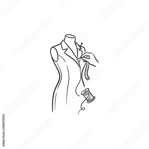 Fashion dressmaker mannequin sewing tools.