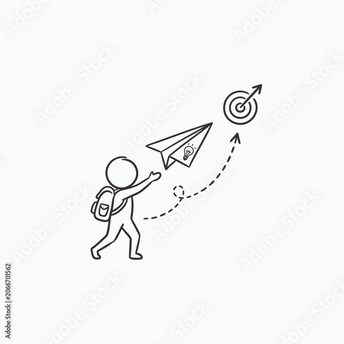 Person throwing paper airplane aiming target.