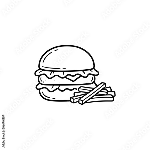 Double Decker Hamburger with French Fries.