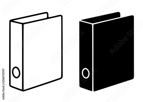 Binder minimalist icon, black and white in outline and silhouette design