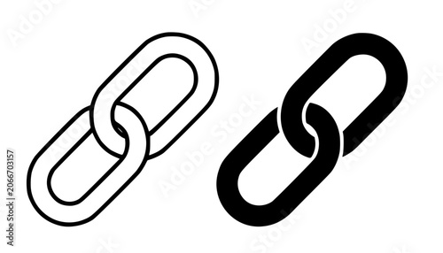 Minimalist chain icon, black and white in outline and silhouette design