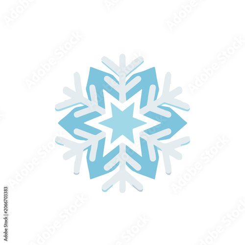 Blue Snowflake Winter Weather Symbol Isolated.