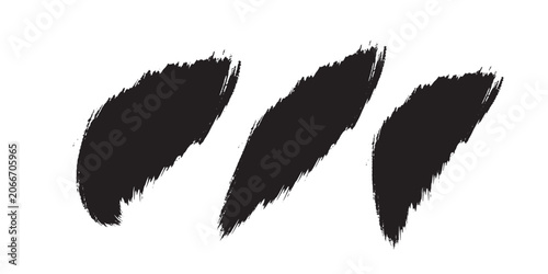 Abstract black brush strokes set isolated on white background.