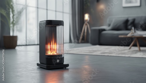 Modern Portable Bioethanol Fireplace Heater in a Cozy Living Room Setting.