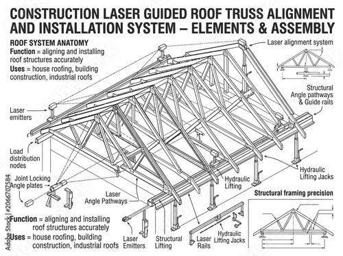 Tableau sur toile Technical elements of roof truss alignment assembly system