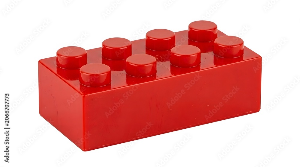 Naklejka premium Red lego brick with eight studs isolated on white background plastic toy.