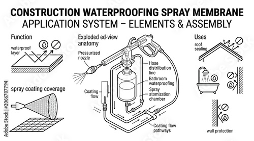 Fotografía Waterproofing spray membrane application system technical infographic chart