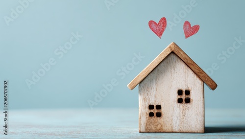 Charming Miniature House with Hearts Symbolizing Love and Home.