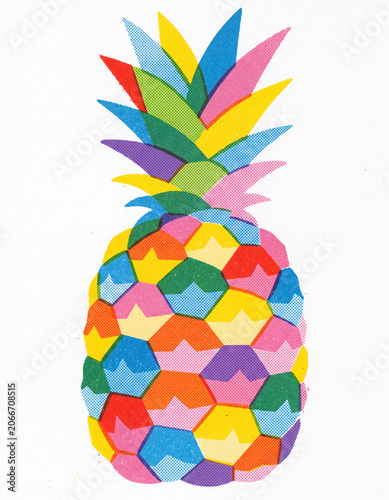 Colorful abstract pineapple in retro risograph style
