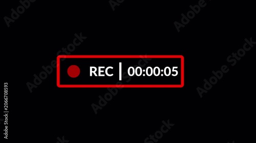 Animated recording timer overlay with capture indicator and digital counter on dark background for video production projects