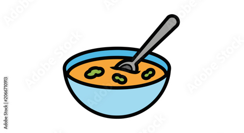 Simple bowl of soup with spoon illustration