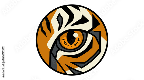 Stylized tiger eye illustration with bold stripes and circular design