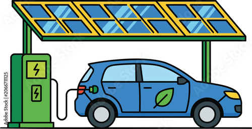 Electric car charging station with solar panels, a futuristic sustainable transportation concept