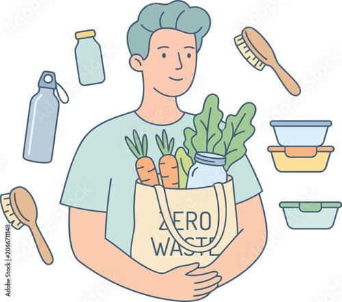 Young person embracing sustainable living with zero-waste principles, promoting eco-conscious choices and environmental responsibility through daily actions