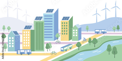 Eco-Friendly Sustainable Cityscape with Renewable Energy Sources and Green Infrastructure for Urban Living