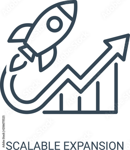 Rocket ship icon launches upward to show scalable business growth and development.